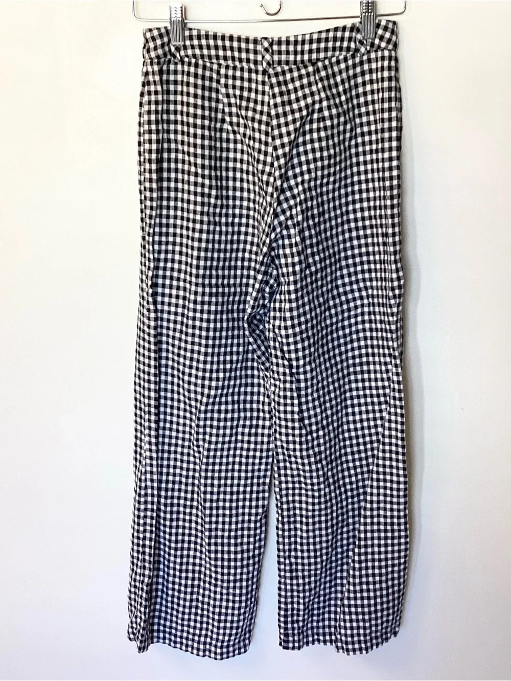 Reformation 100% Linen Wide Leg Cropped Gingham Pants - Black/White - 2